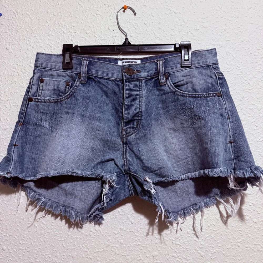 One Teaspoon 29 Bandits Relaxed Fit Shorts long rise twisted Button Fly Blue‎